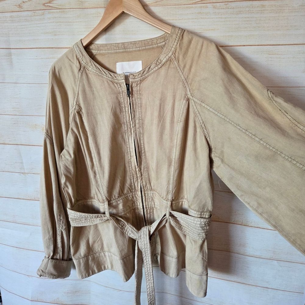 By Anthropologie Belted Round Neck Utility Jacket Tan Brown Size XL Sand Sable - Picture 7 of 15